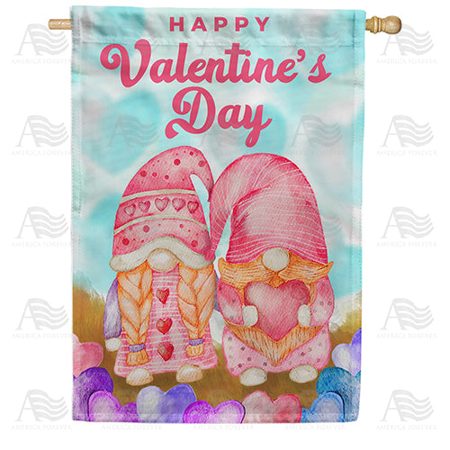 Gnome Valentine Couple Double Sided House Flag