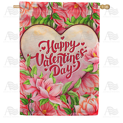 Pink Valentine Flowers Double Sided House Flag