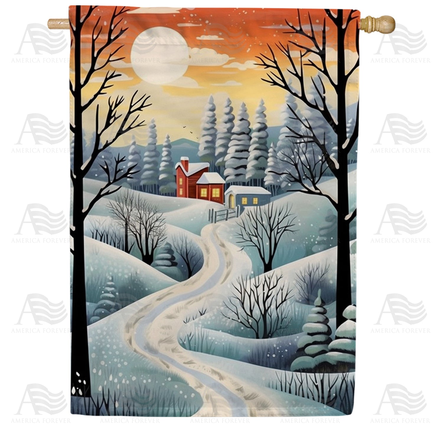 Winter Path To Home Double Sided House Flag