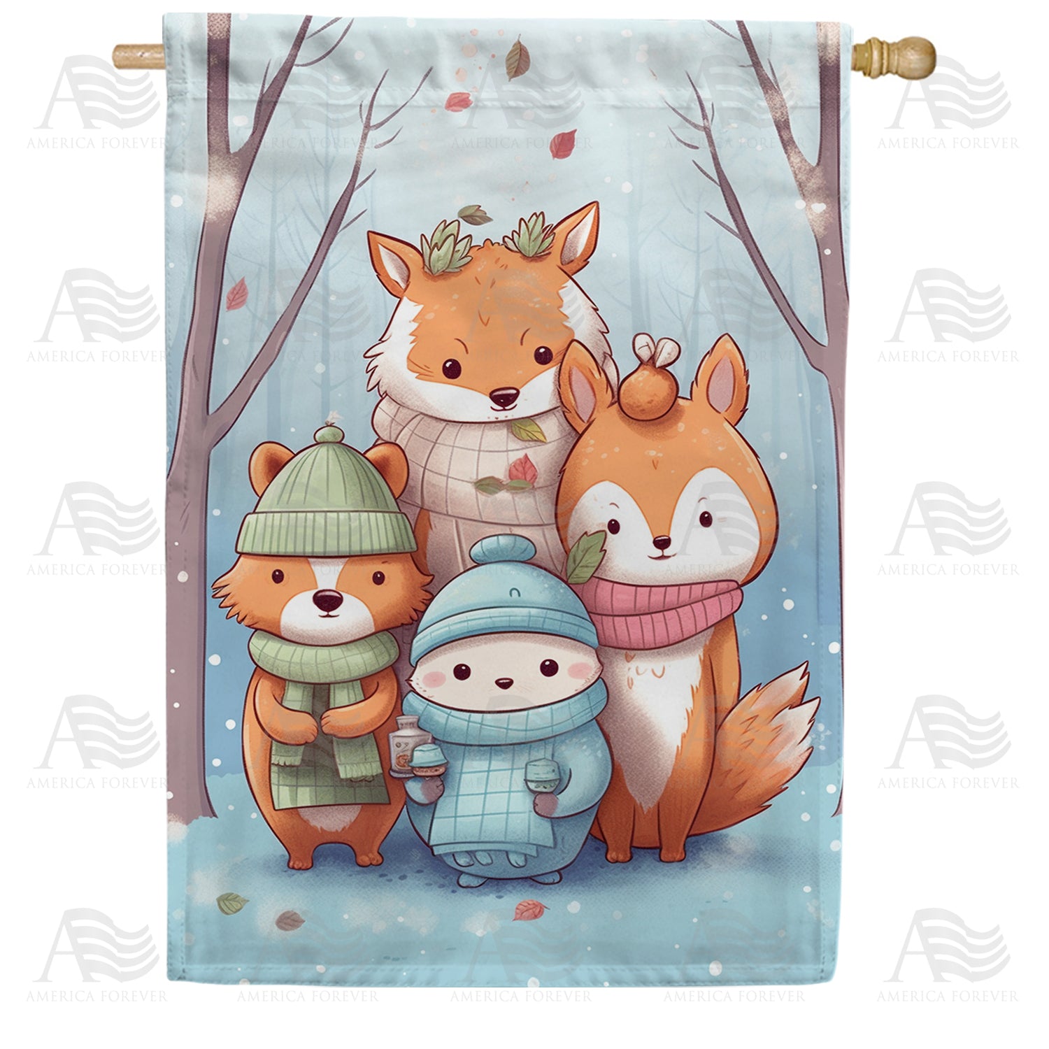 Wildlife Ready For Winter Double Sided House Flag