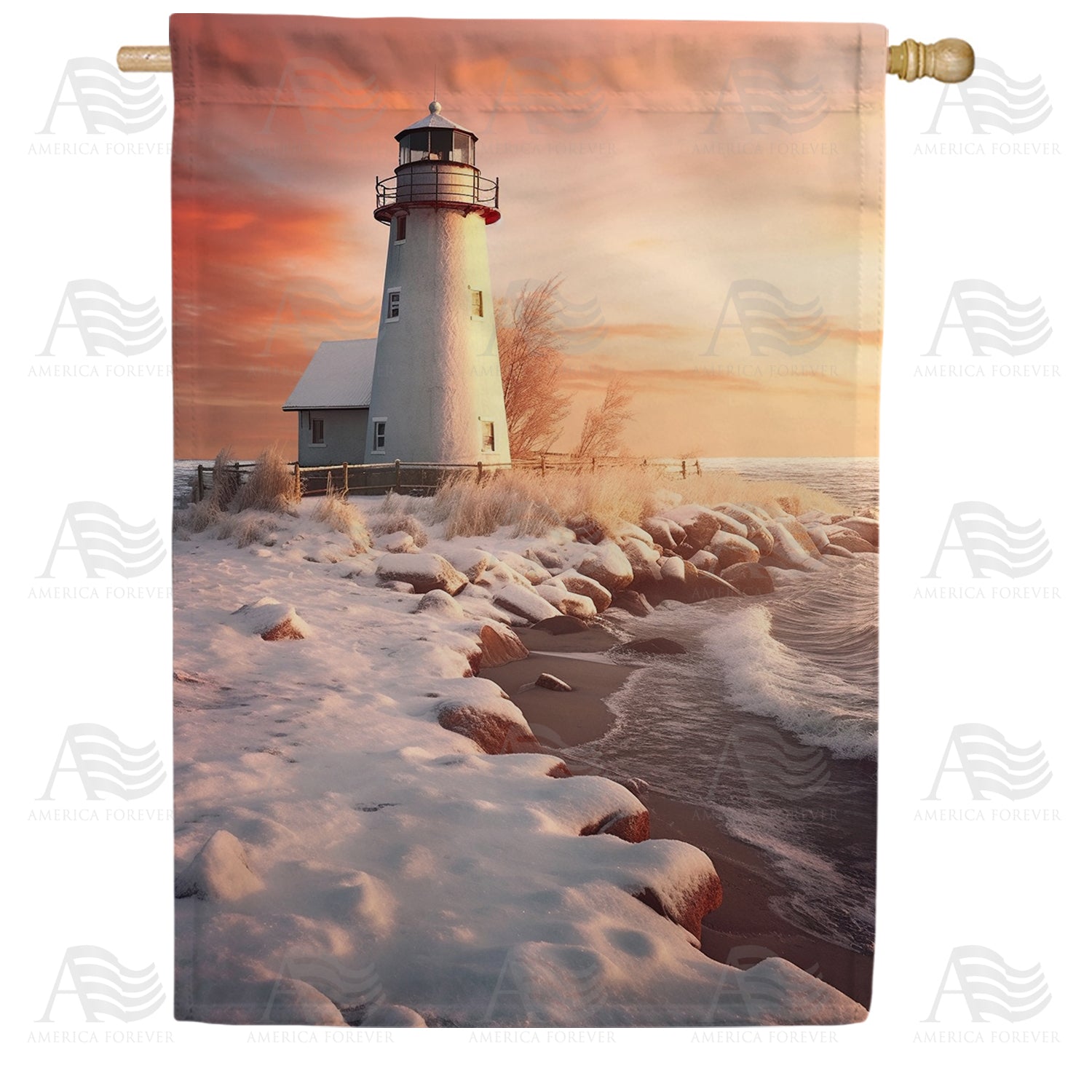 Winter Lighthouse Double Sided House Flag