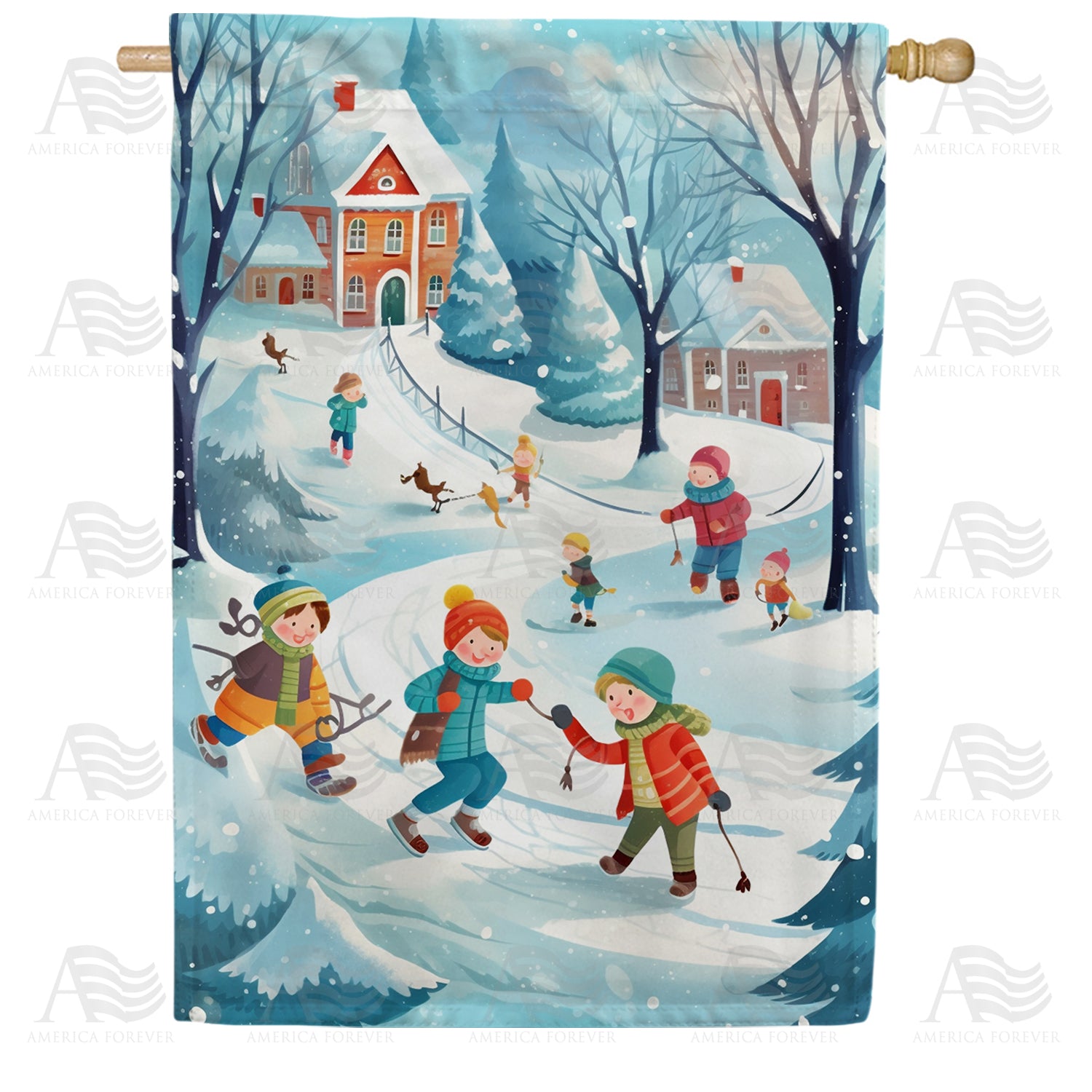 Winter Neighborhood Fun Double Sided House Flag