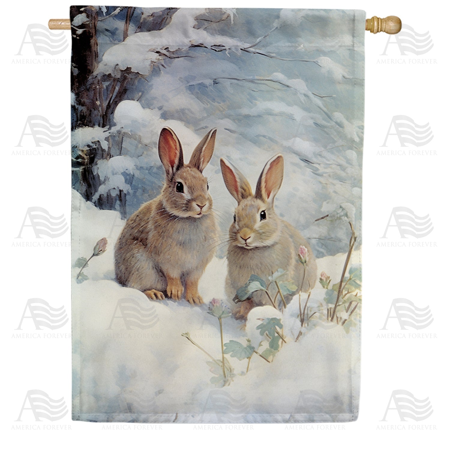 Snow Rabbits Double Sided House Flag