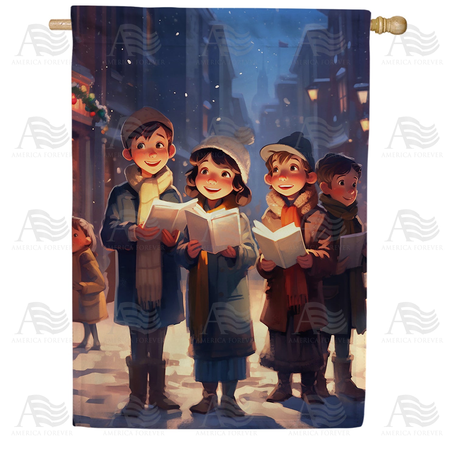 Young Carolers Double Sided House Flag