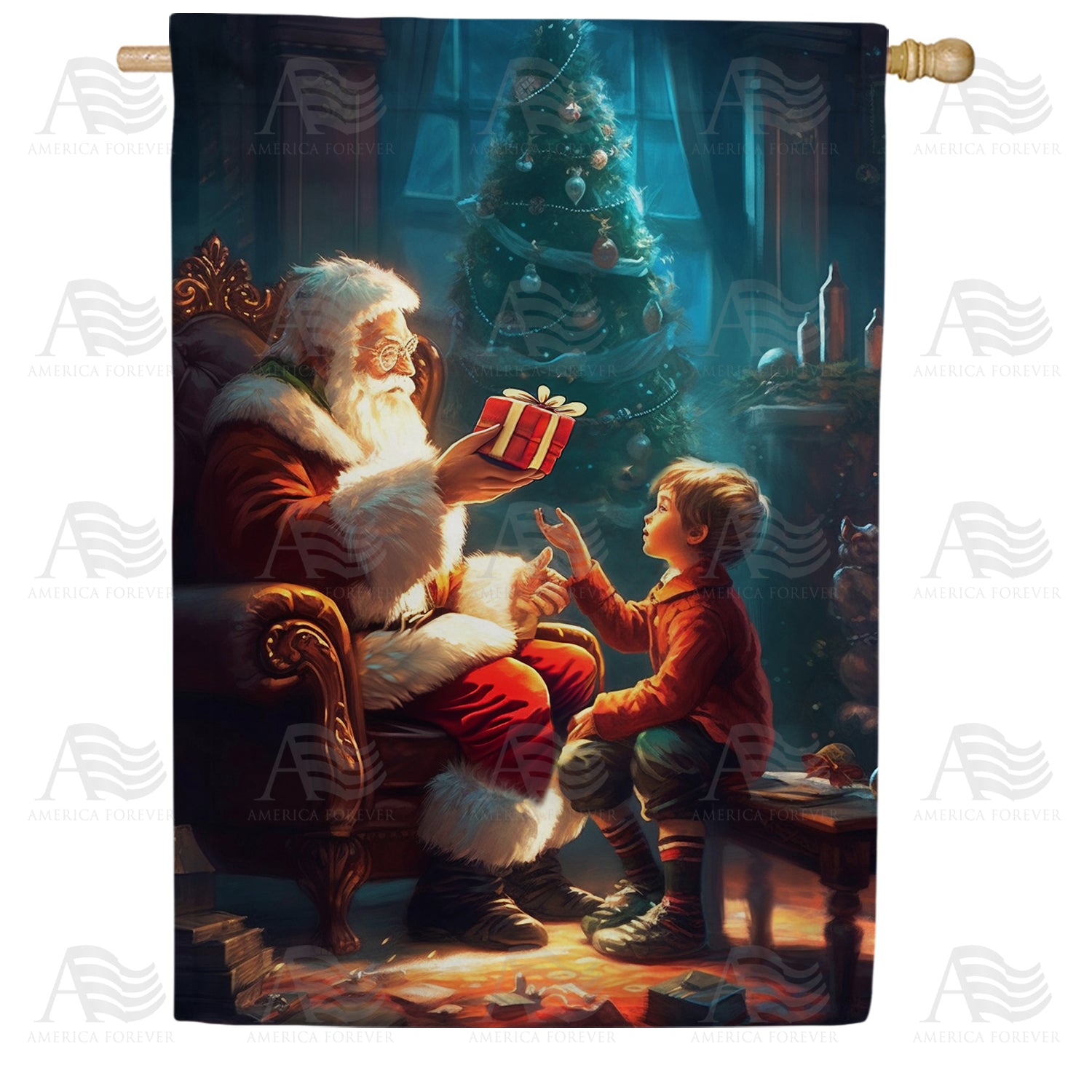 Santa Gets A Gift Double Sided House Flag