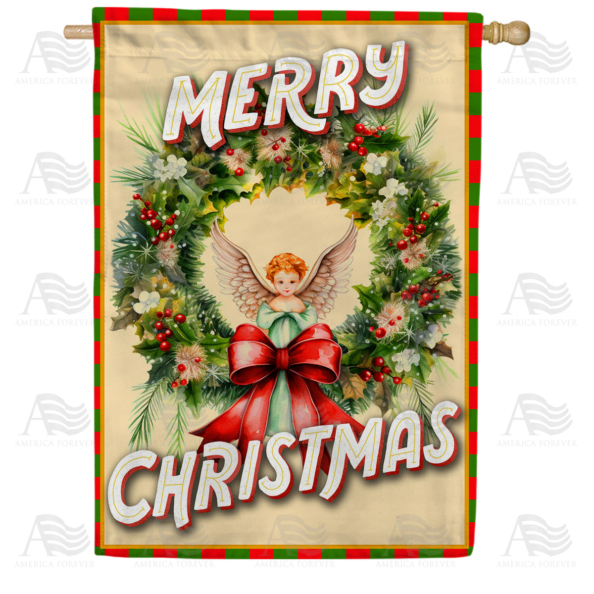 Christmas Angel Wreath Double Sided House Flag