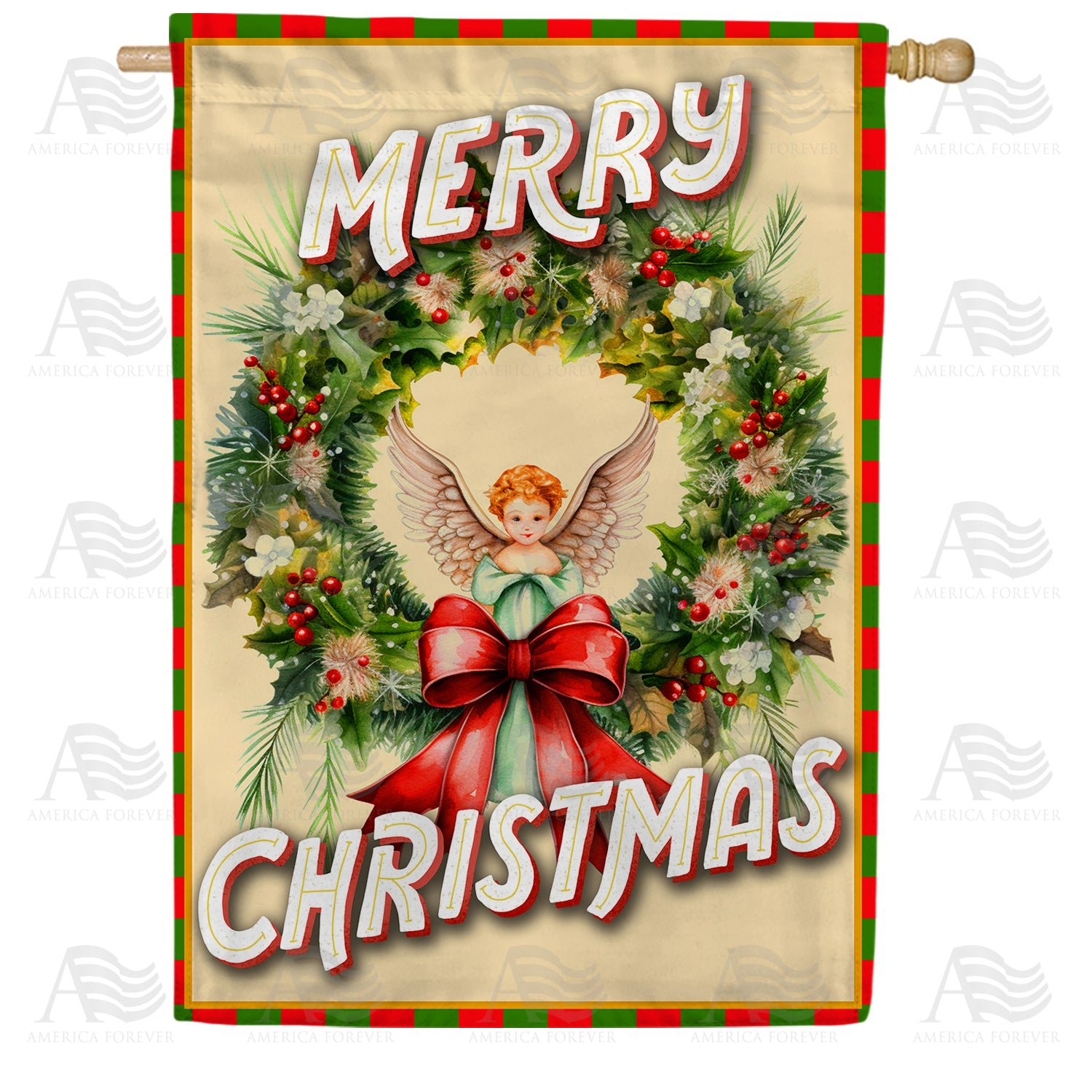 Christmas Angel Wreath Double Sided House Flag