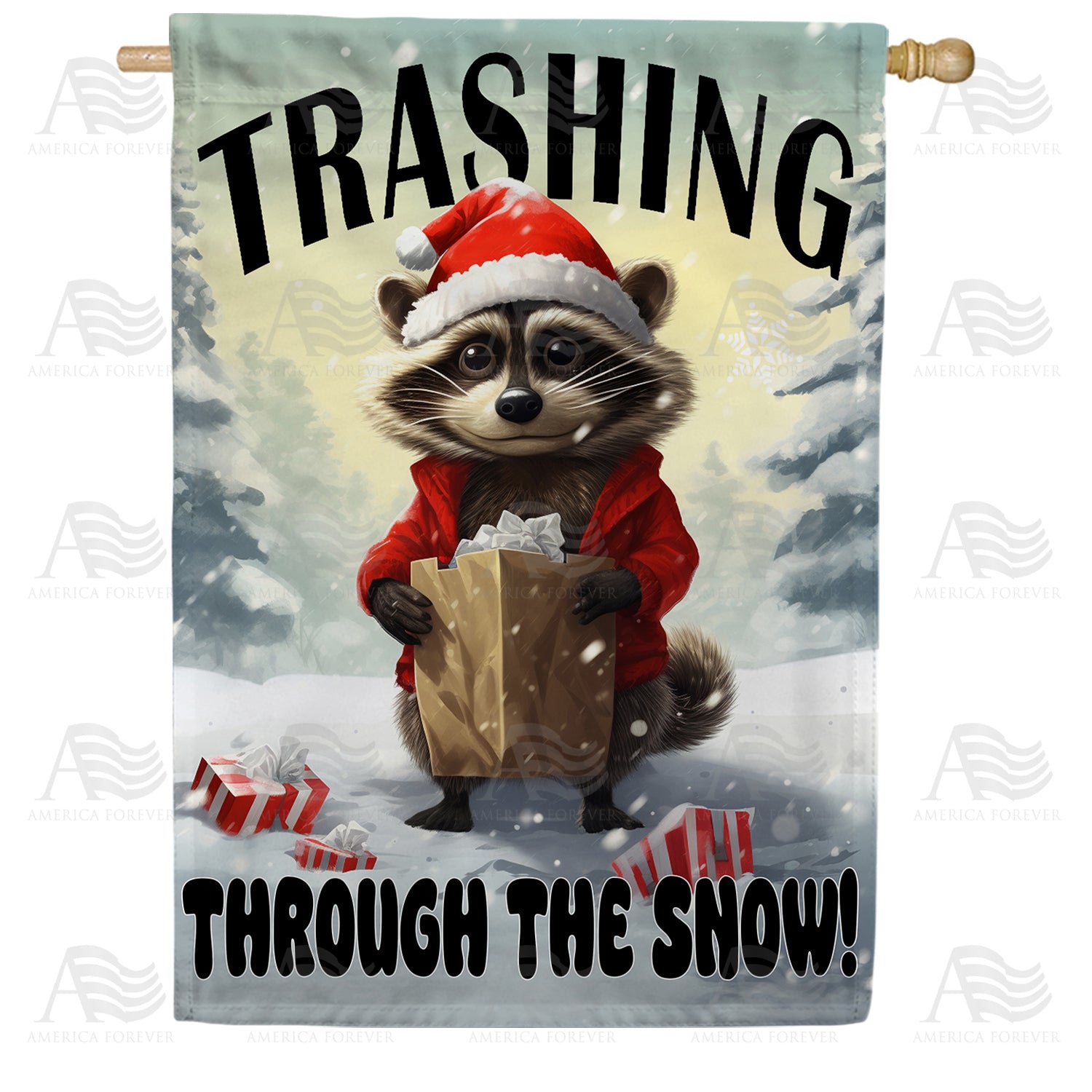 Trashing Through the Snow Double Sided House Flag