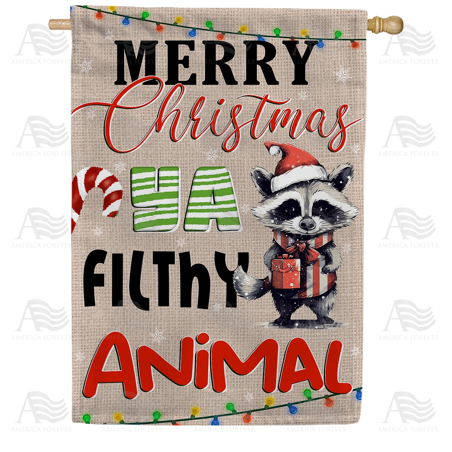 Christmas Raccoon Double Sided House Flag