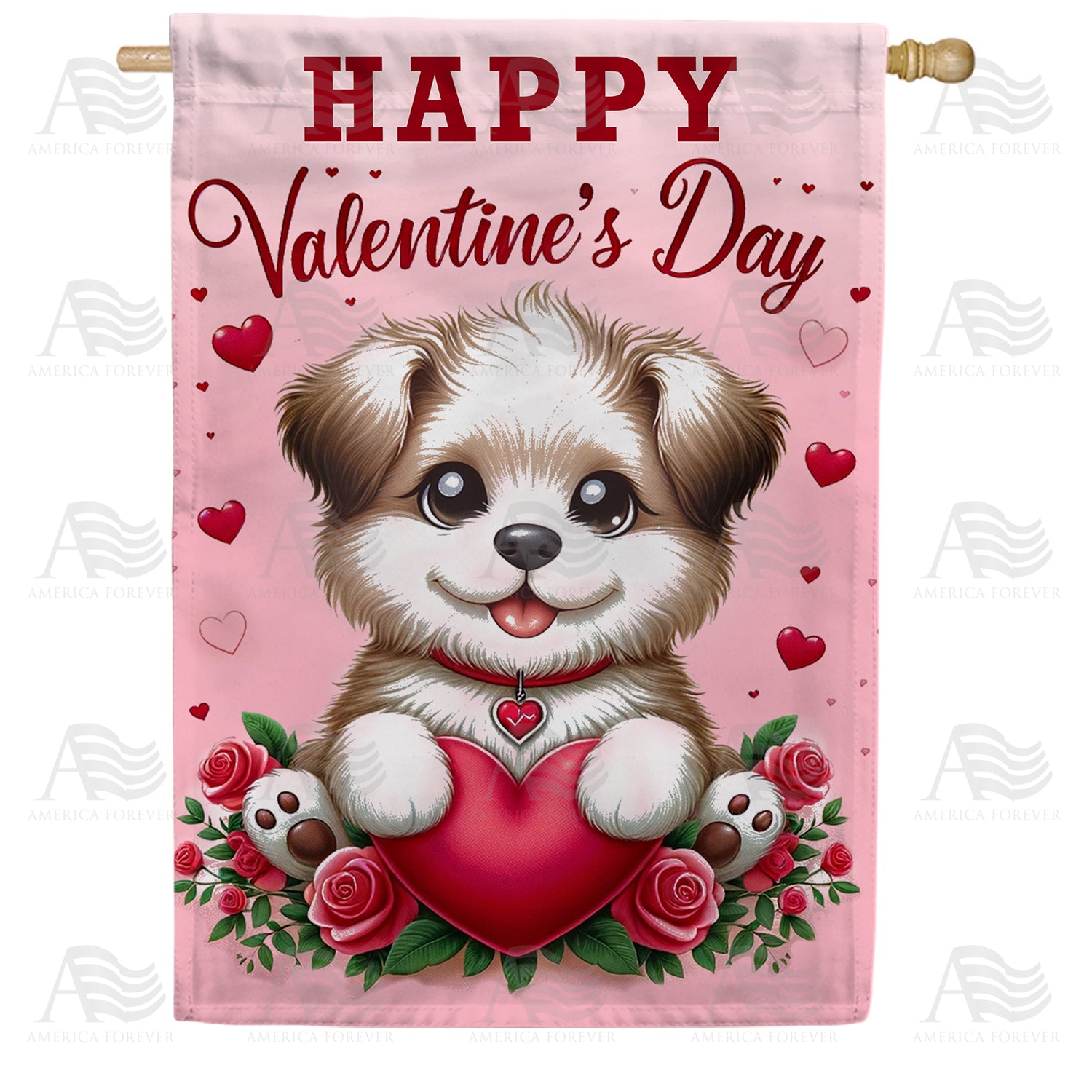 Puppy Love Valentine's Greeting Double Sided House Flag