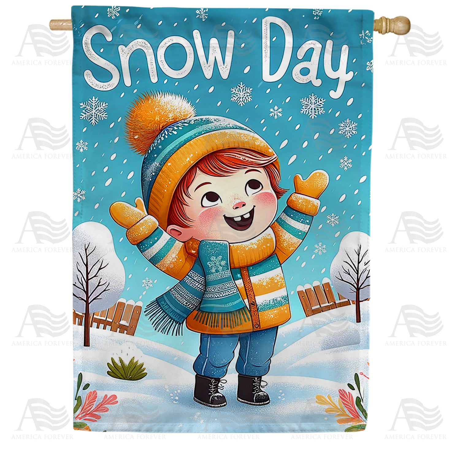 Joyful Snow Day Celebration Double Sided House Flag