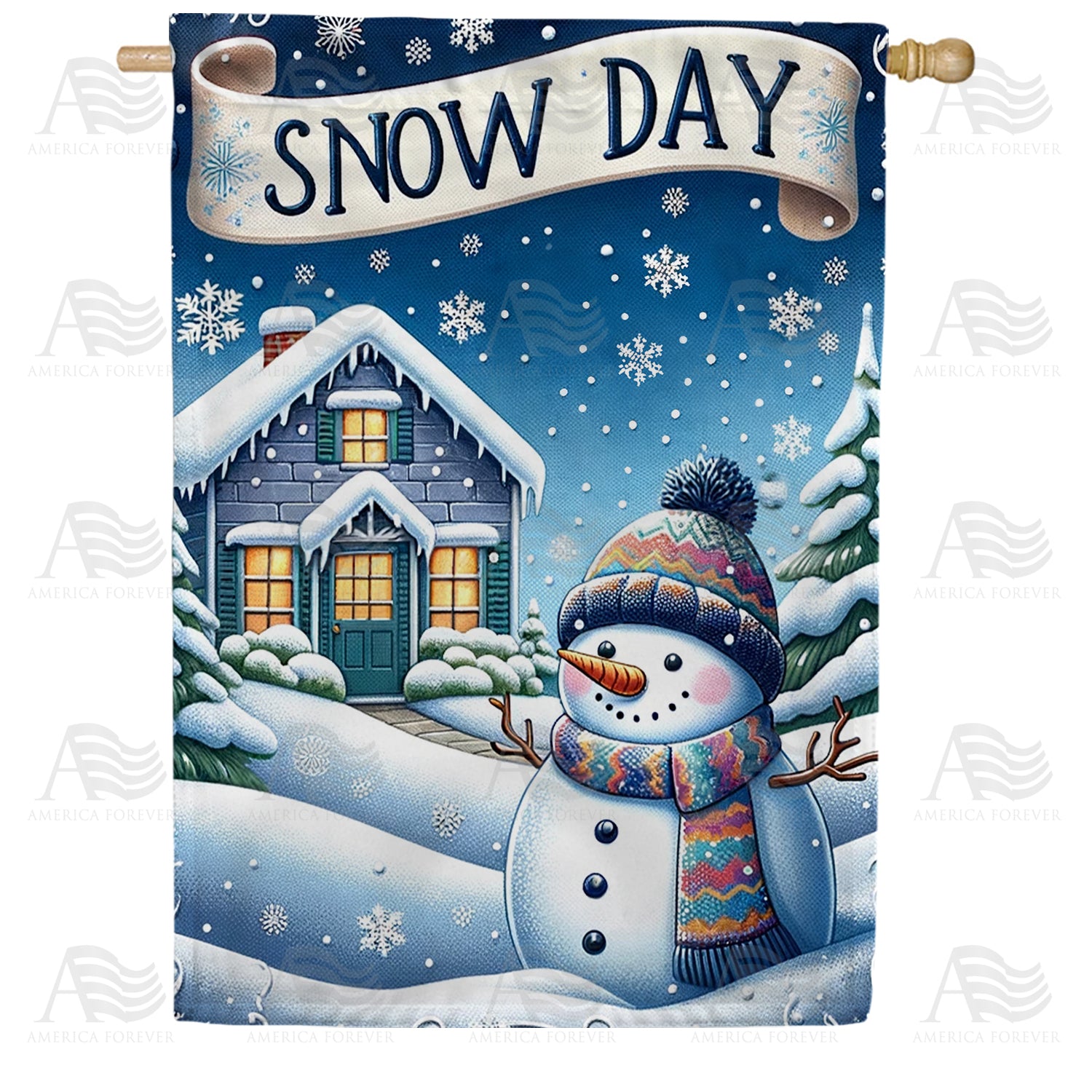 Cozy Snow Day Greetings Double Sided House Flag