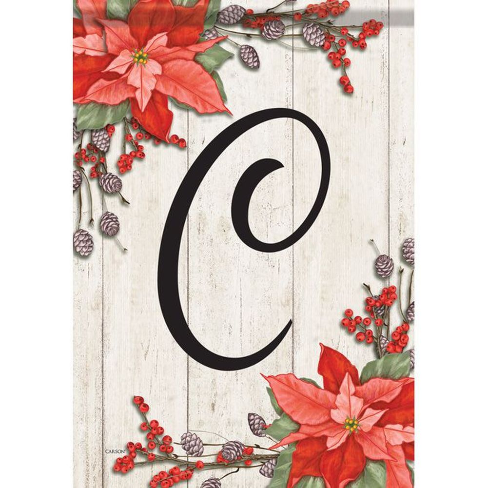 Poinsettia Monogram Double Sided Garden Flag