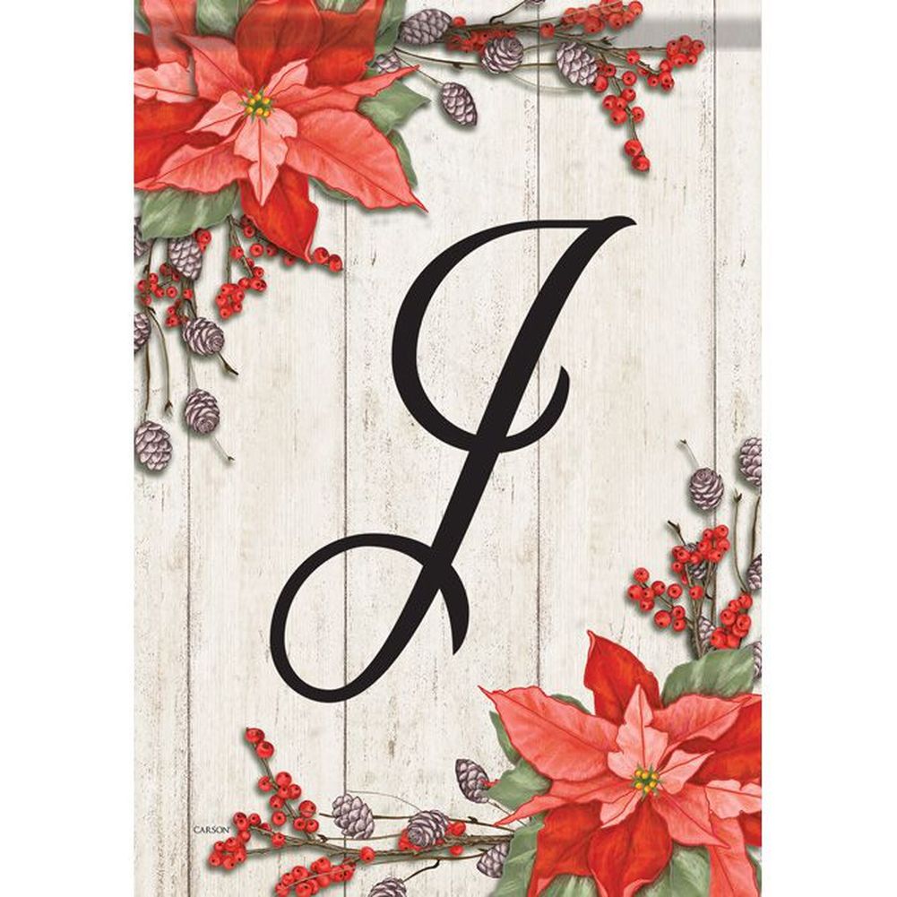 Poinsettia Monogram Double Sided Garden Flag