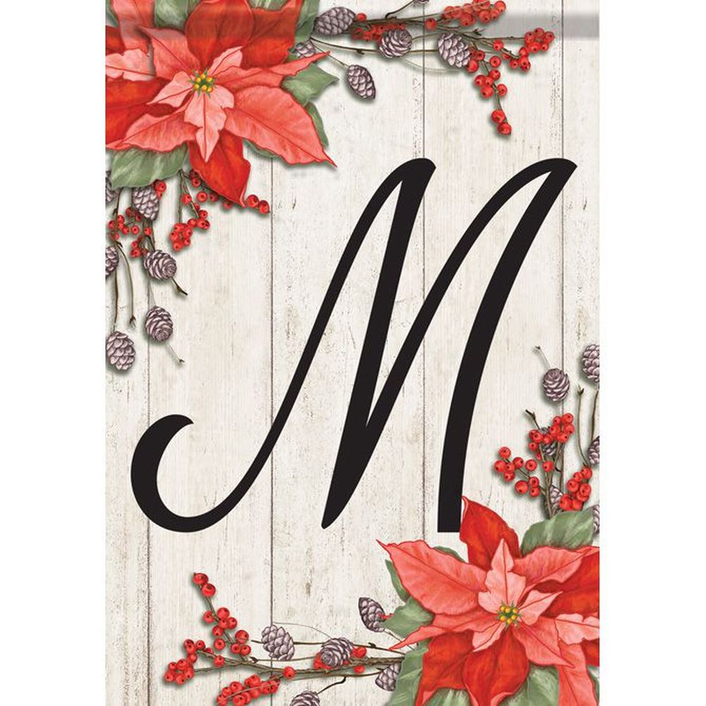 Poinsettia Monogram Double Sided Garden Flag