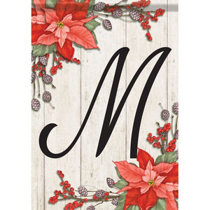 Poinsettia Monogram Double Sided Garden Flag