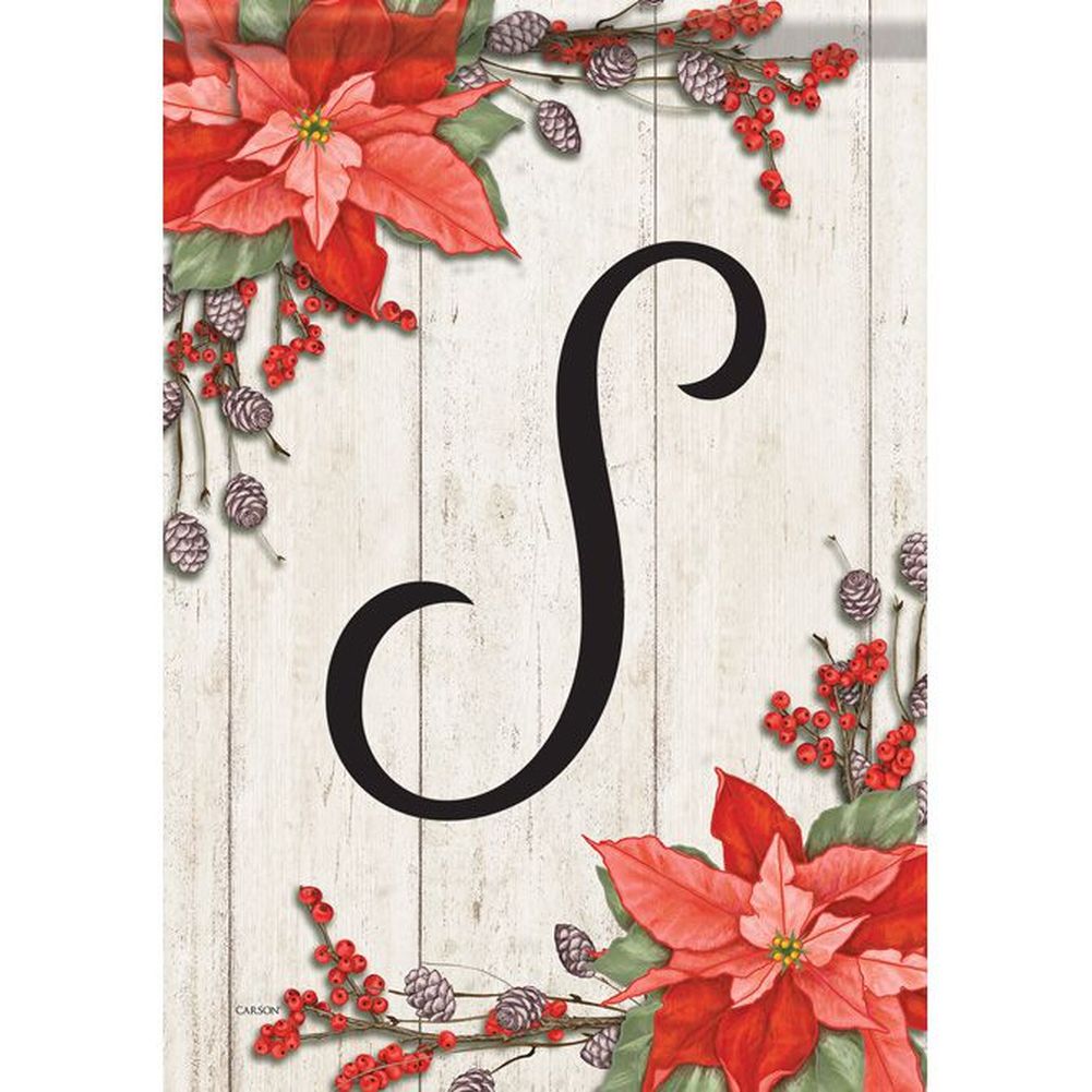 Poinsettia Monogram Double Sided Garden Flag