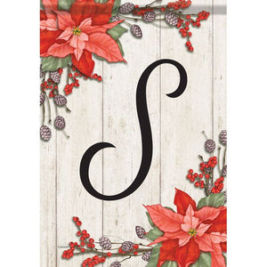 Poinsettia Monogram Double Sided Garden Flag