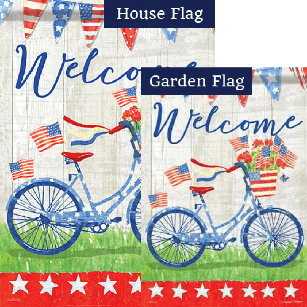 Patriotic Bike Ride Welcome Double Sided Flags Set (2 Pieces)