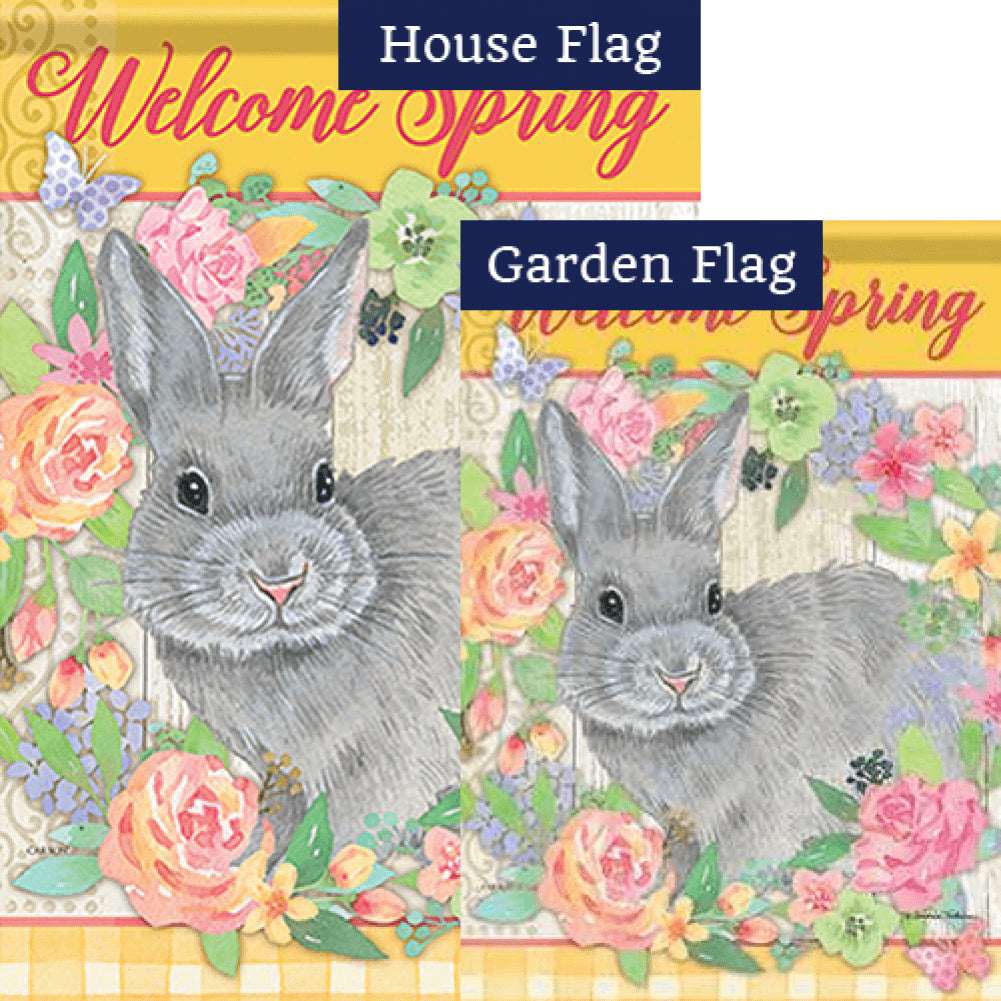 Grey Bunny Greetings Double Sided Flags Set (2 Pieces)