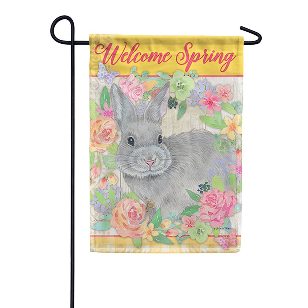 Grey Bunny Greetings Double Sided Garden Flag
