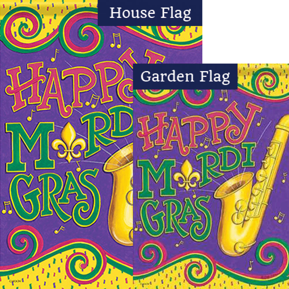 Mardi Gras Sounds Double Sided Flags Set (2 Pieces)