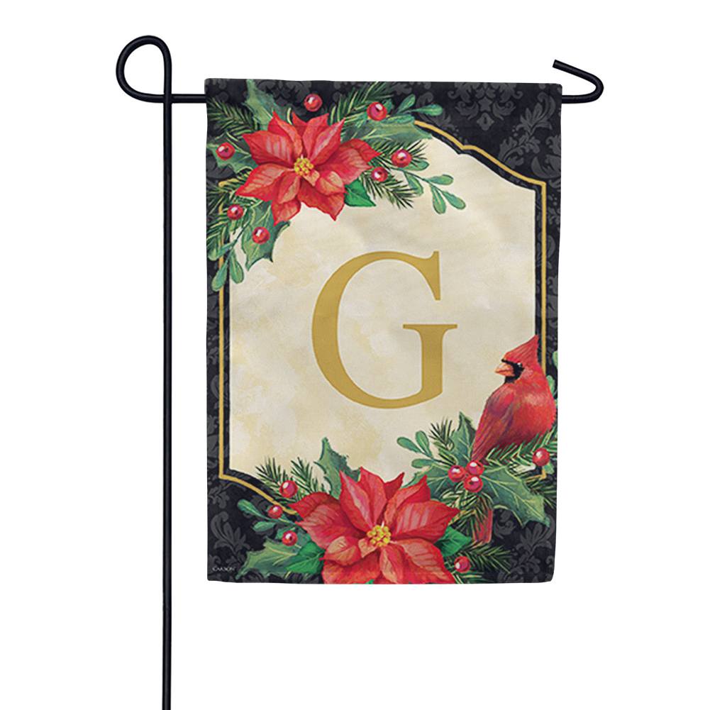 Poinsettia Cardinal Monogram Garden Flag