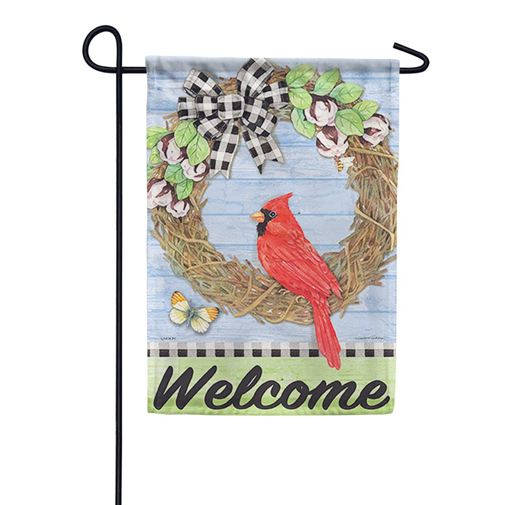 Cardinal On Vine Wreath Double Sided Garden Flag