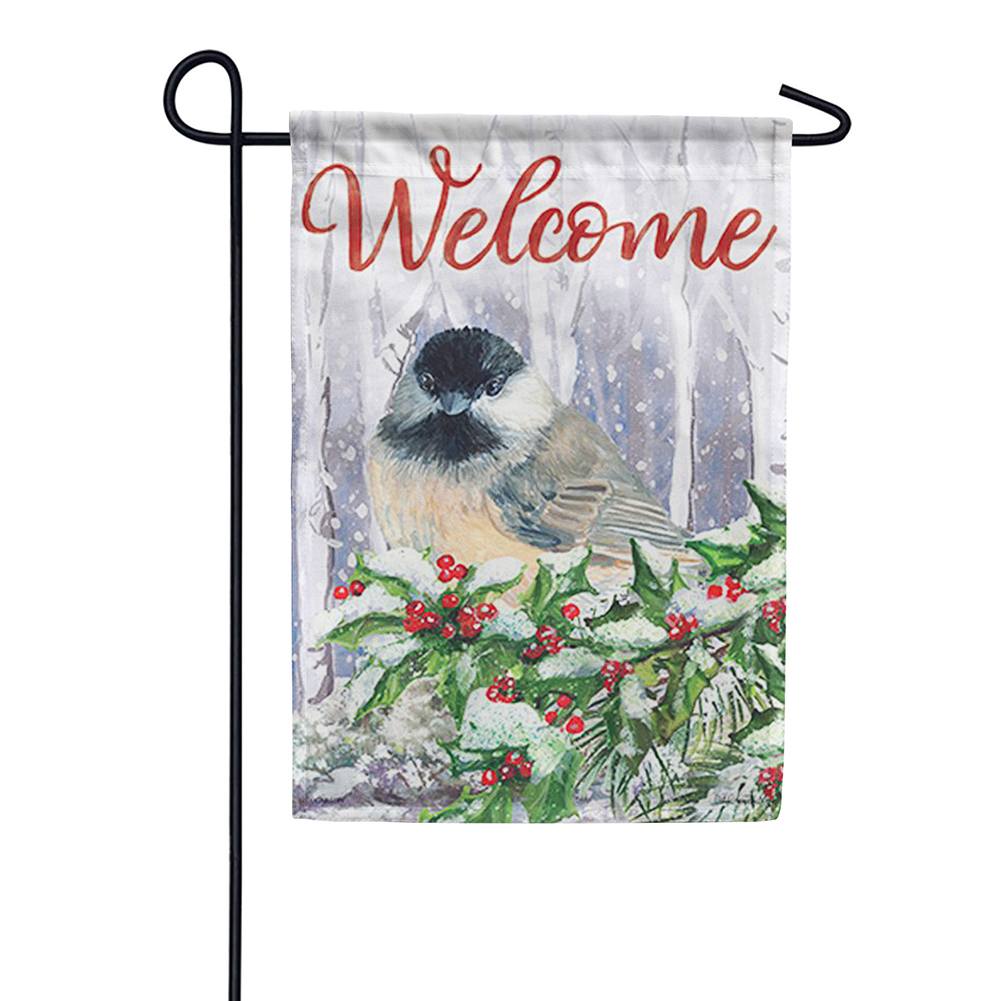 Holly Chickadee Double Sided Garden Flag