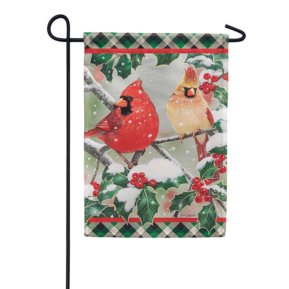Cardinals In Holly Double Sided Garden Flag