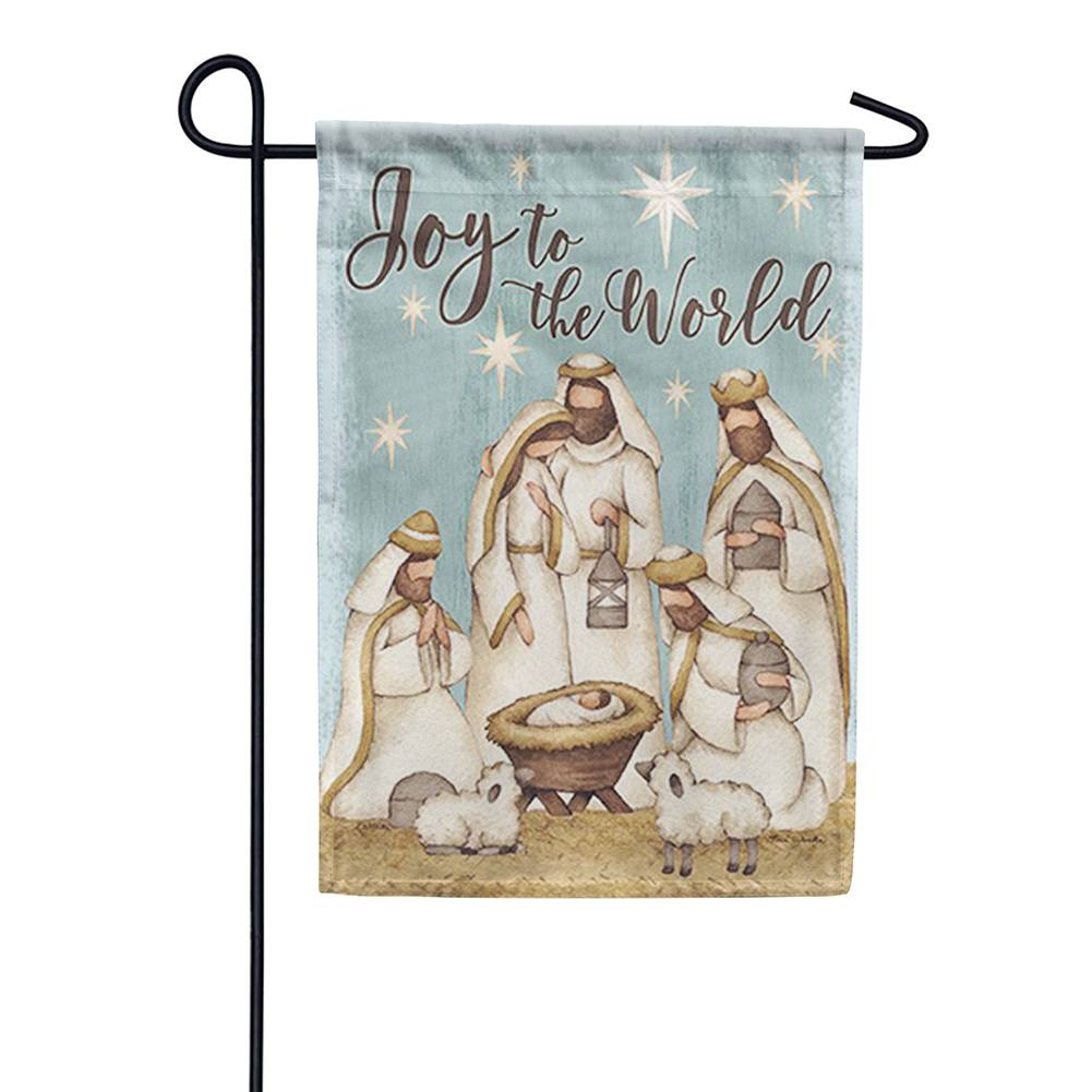 Nativity in Blue Glitter Trends Double Sided Garden Flag