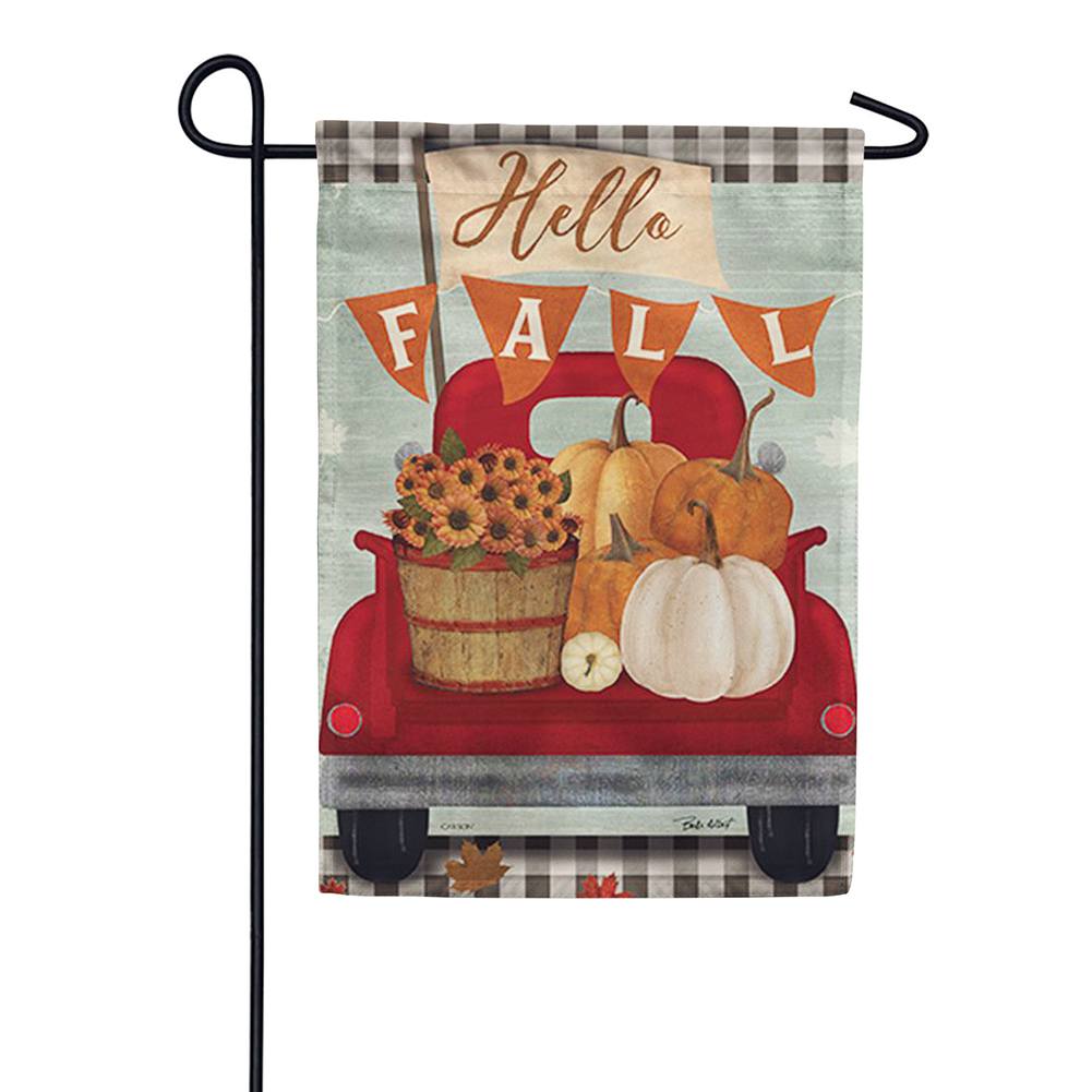 Hello Fall Red Truck Glitter Trends Double Sided Garden Flag