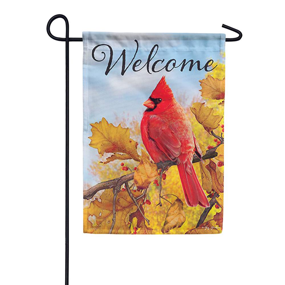 Fall Cardinal Welcome Glitter Trends Double Sided Garden Flag
