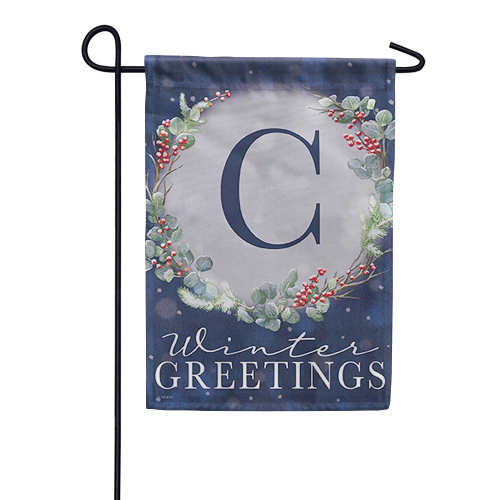 Frosty Winter Monogram Double Sided Garden Flag