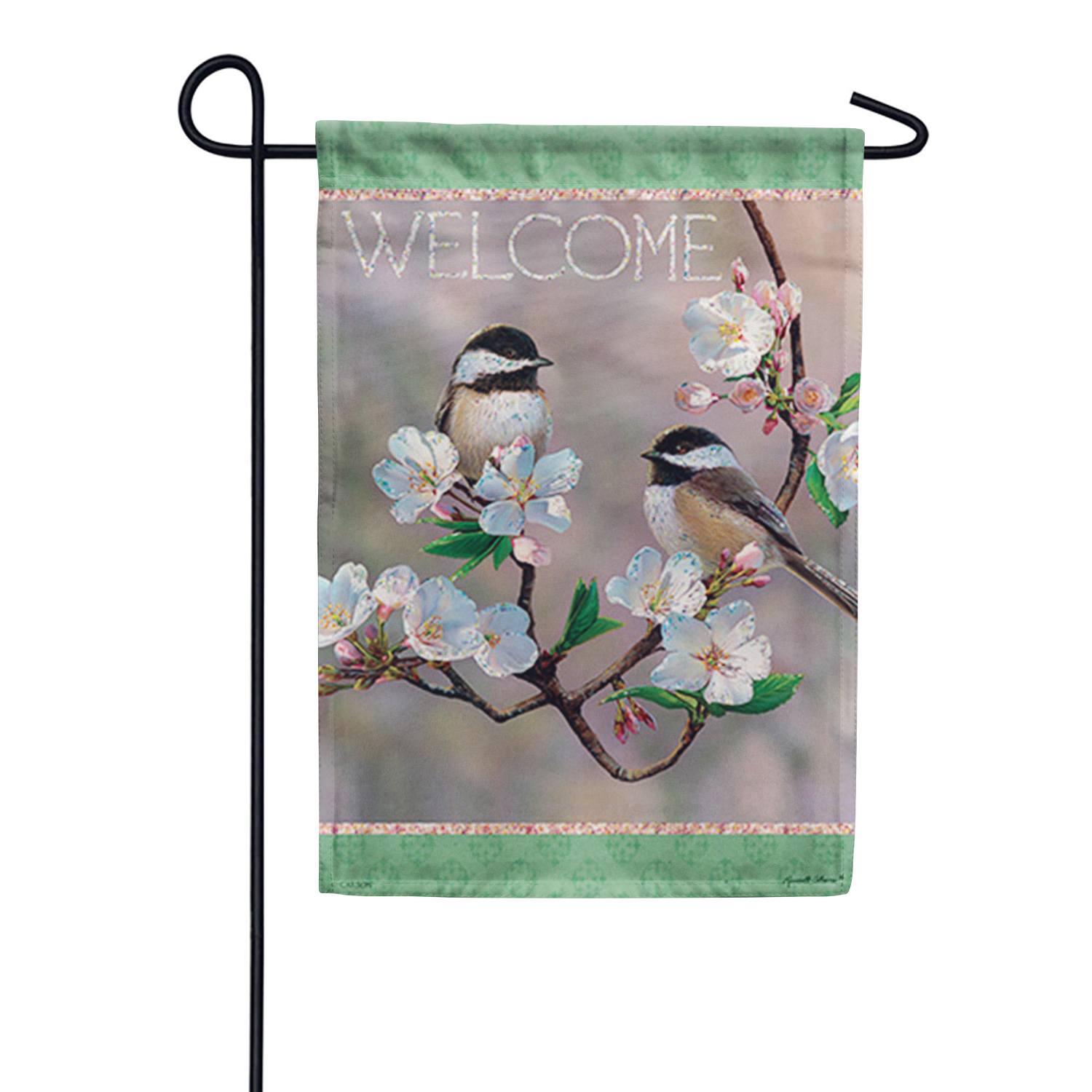 Cherry Blossom Chickadee Glittertrends Garden Flag