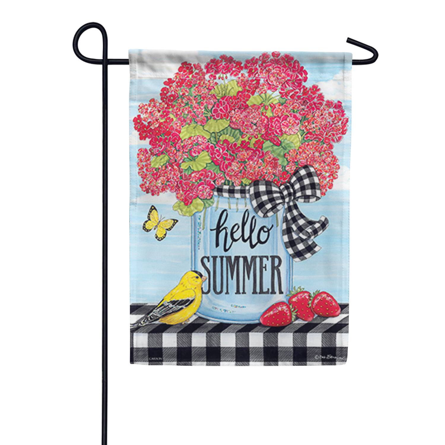 Jar of Geraniums Glittertrends Garden Flag