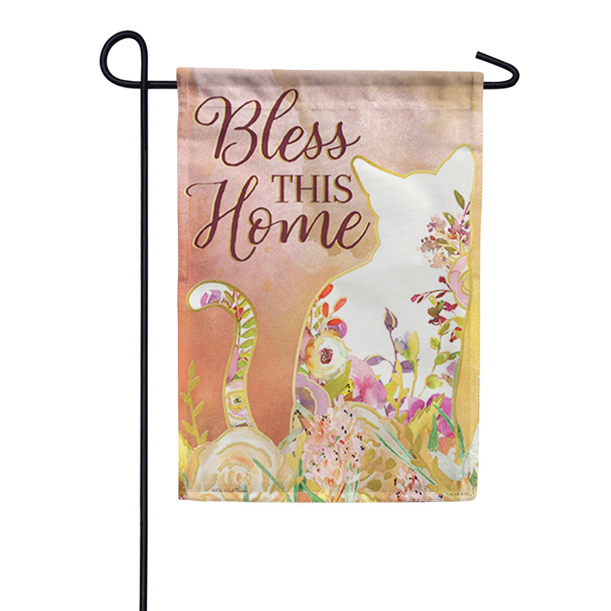 Floral Cat Foil Accent Garden Flag