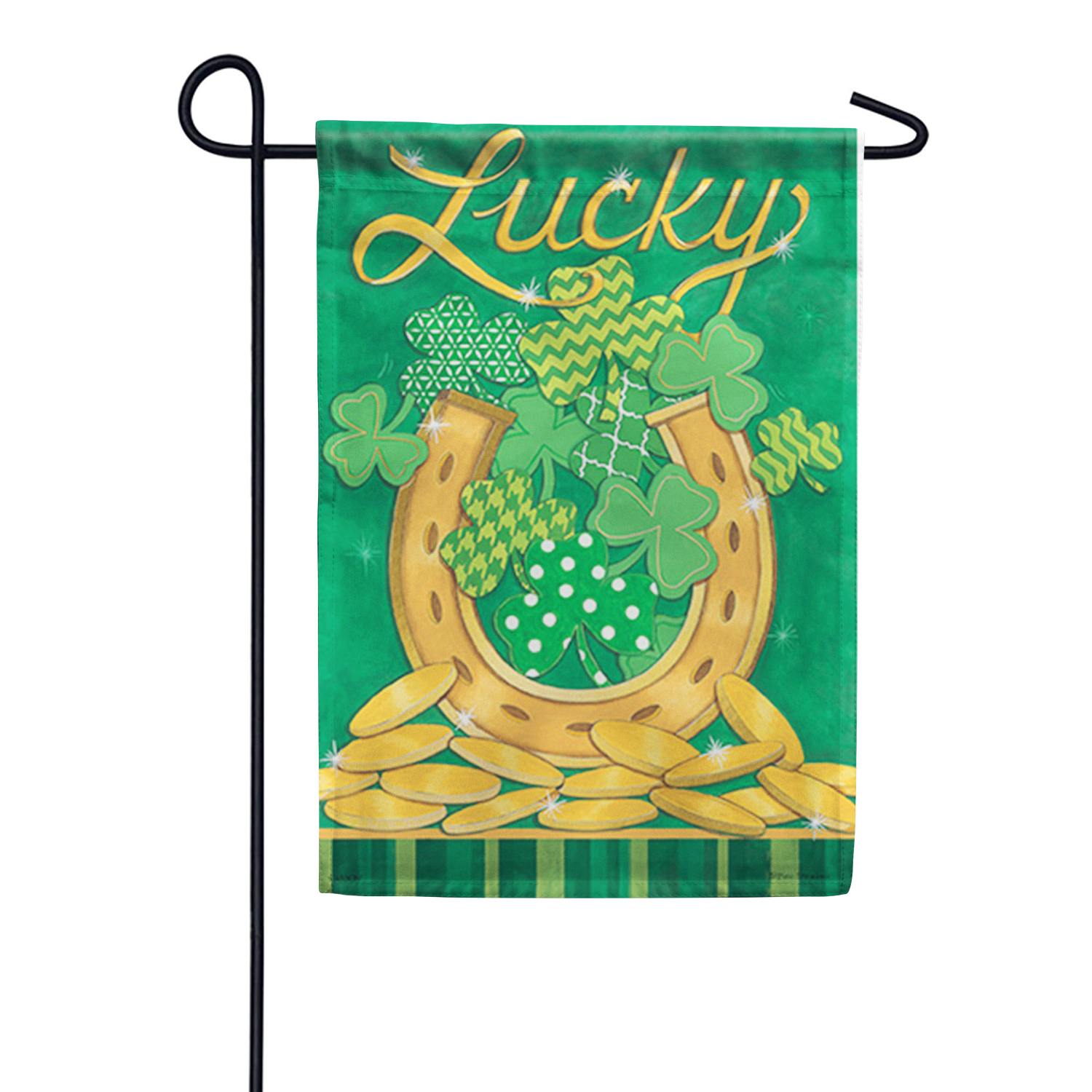 Lucky Horseshoe Foil Accent Garden Flag