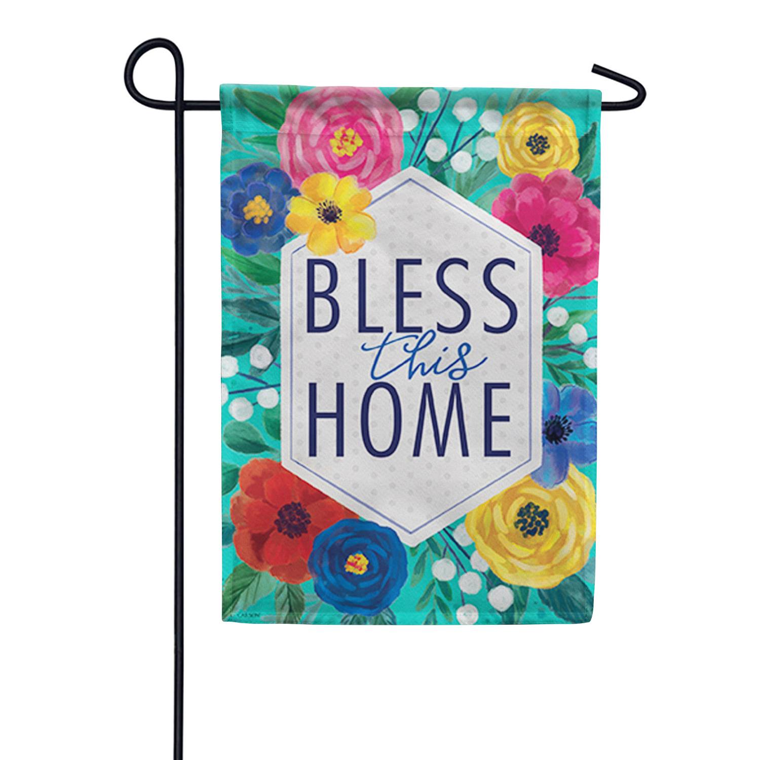 Summer Floral Bless This Home Garden Flag