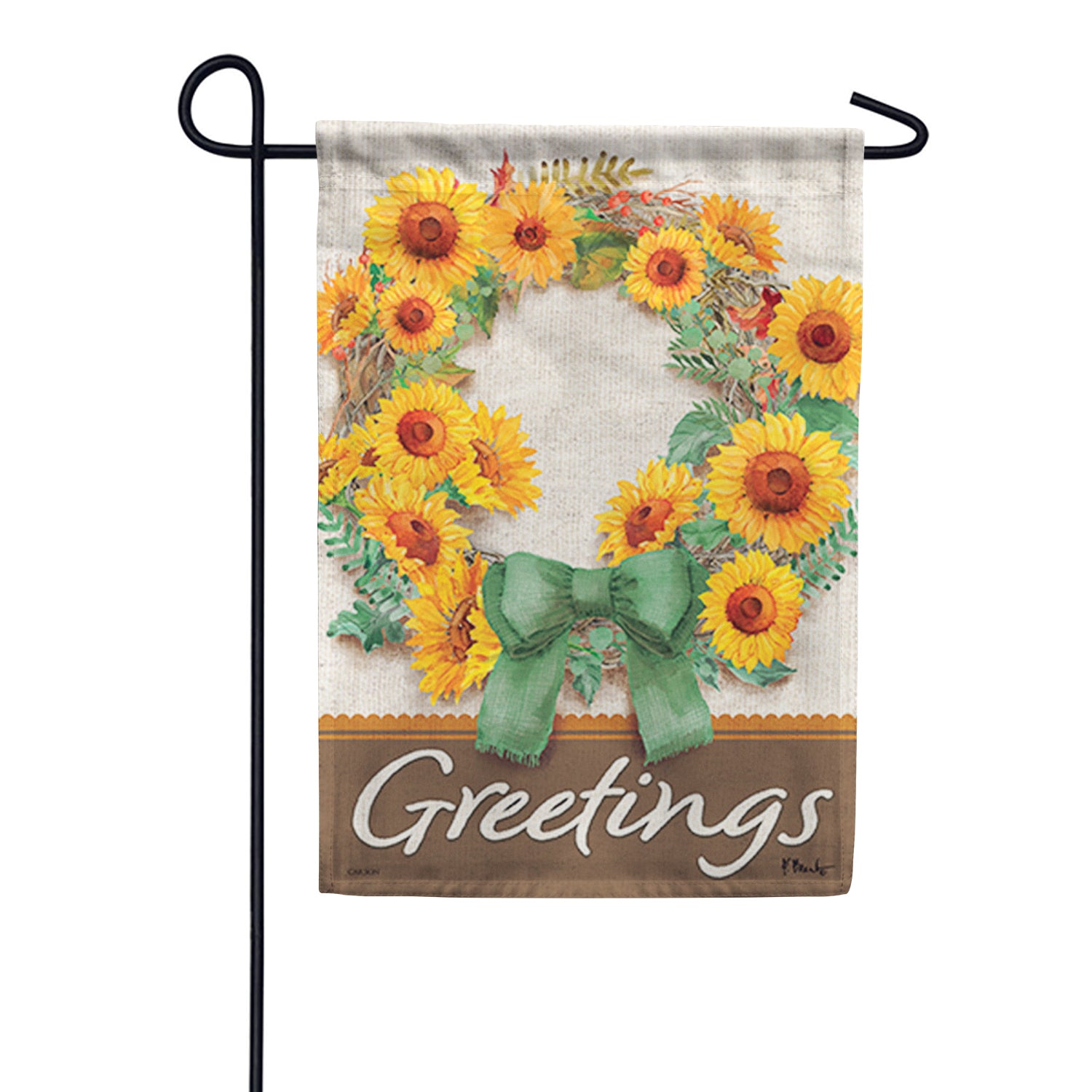 Sage Sunflower Wreath Garden Flag