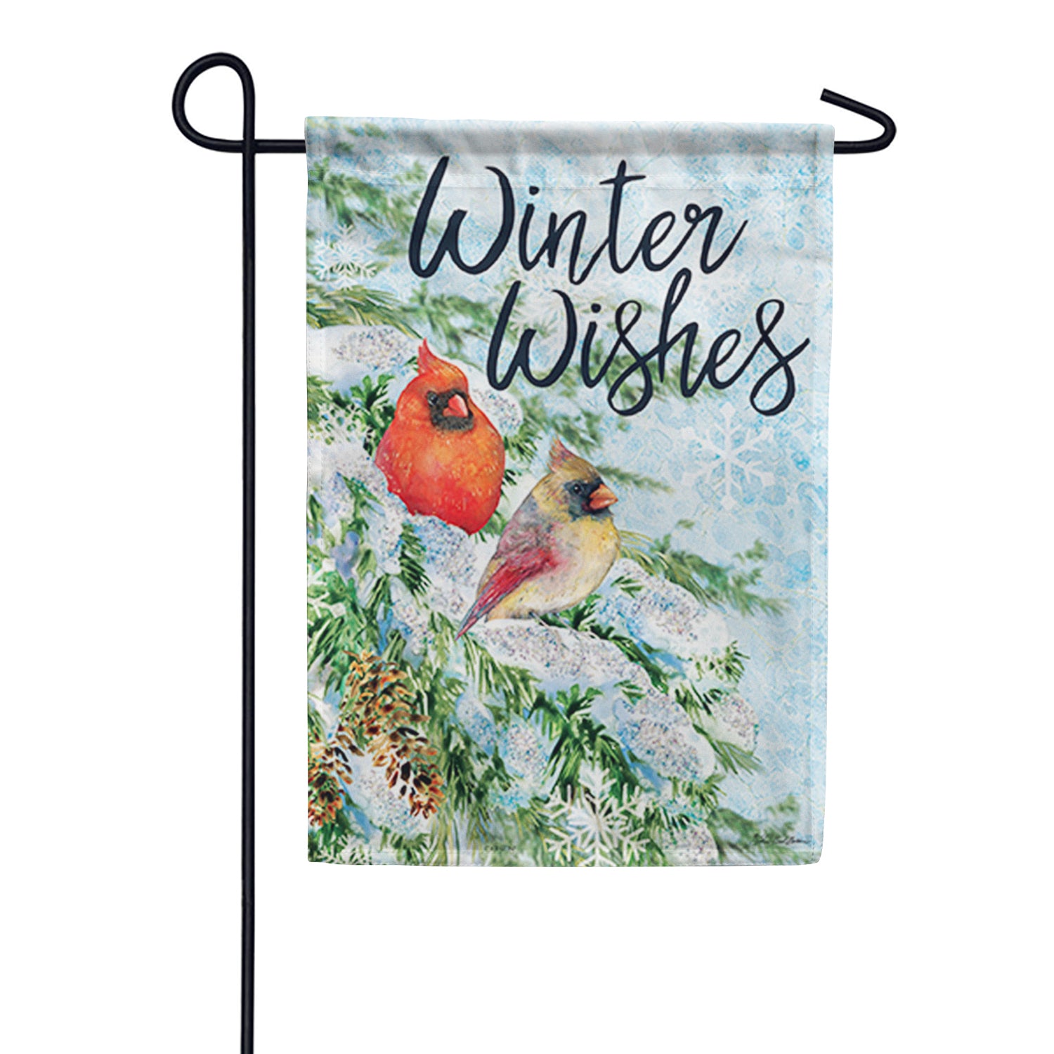 Snowy Pines & Cardinal Glitter Trends Garden Flag