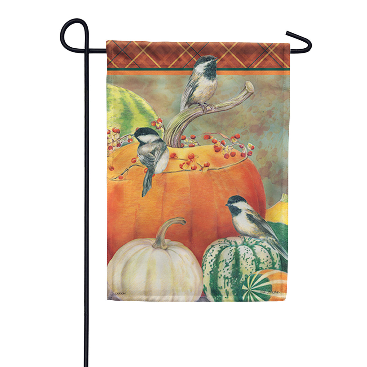 Chickadees & Gourds Garden Flag