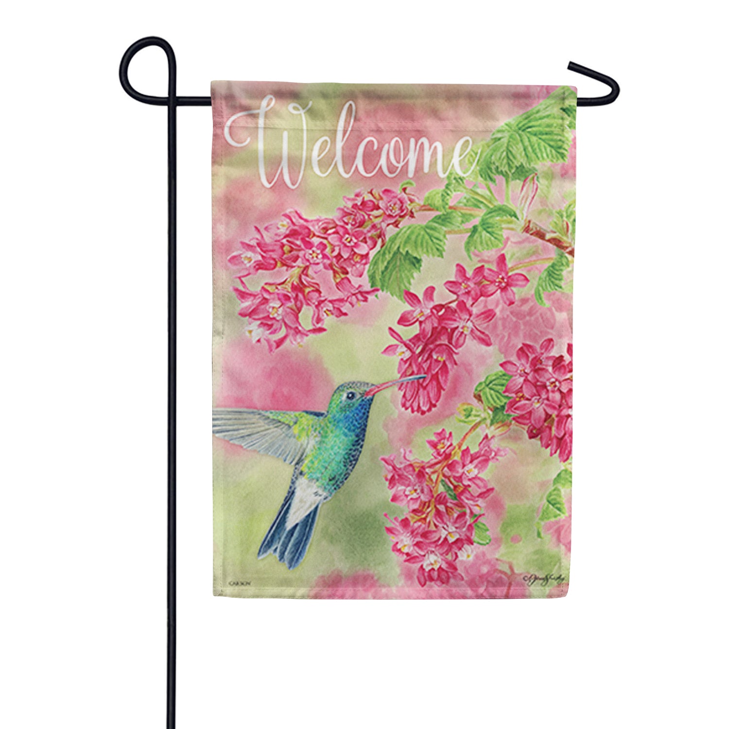 Pink Currant Hummingbird Garden Flag