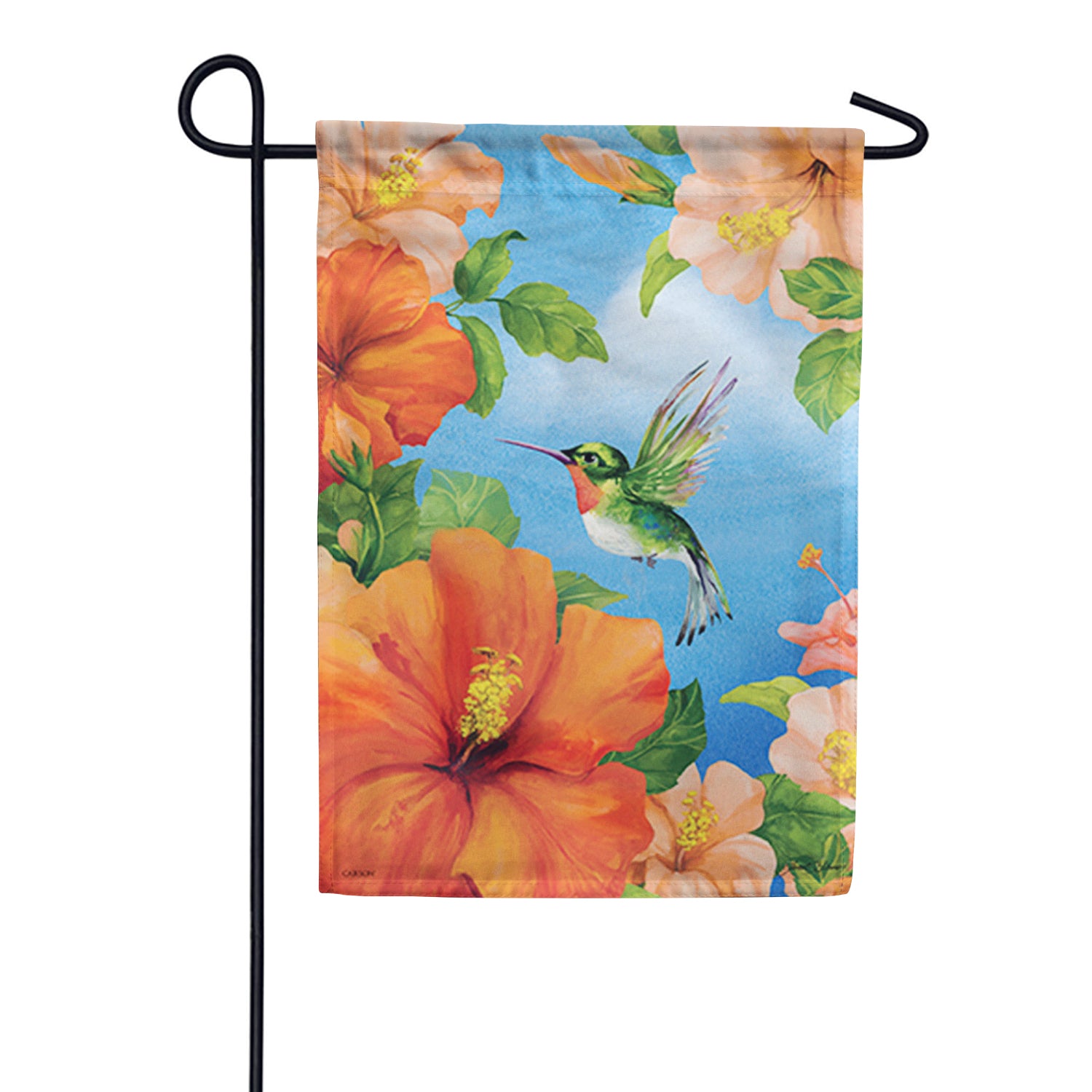 Hummingbird in Hibiscus Double Sided Garden Flag