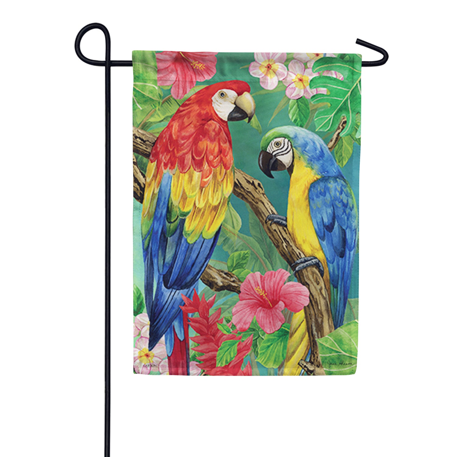 Tropical Parrots Double Sided Garden Flag