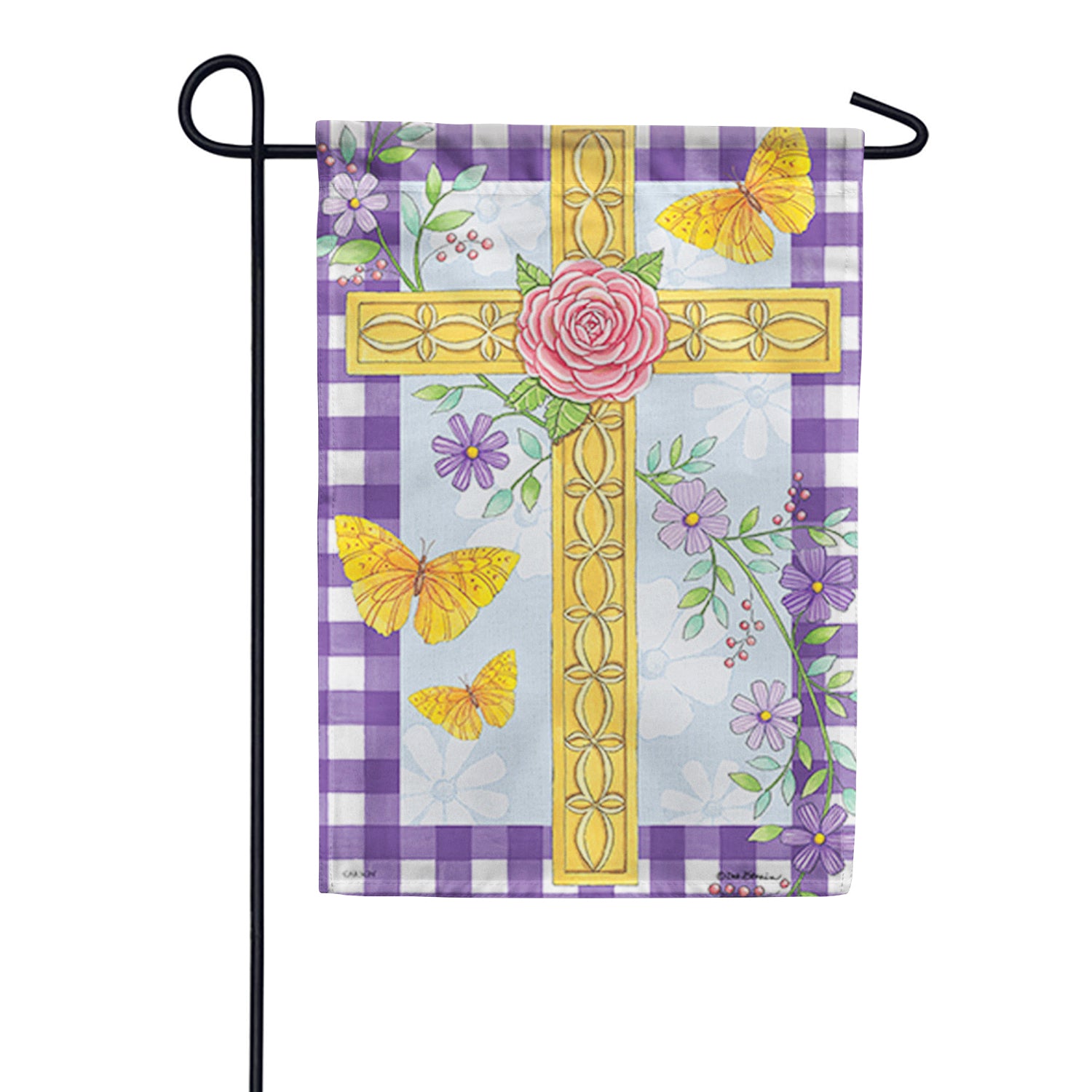 Floral Easter Cross Double Sided Garden Flag