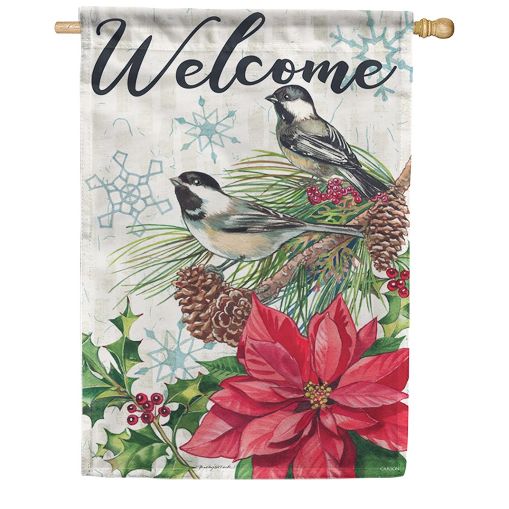 Pine & Poinsettias Double Sided House Flag