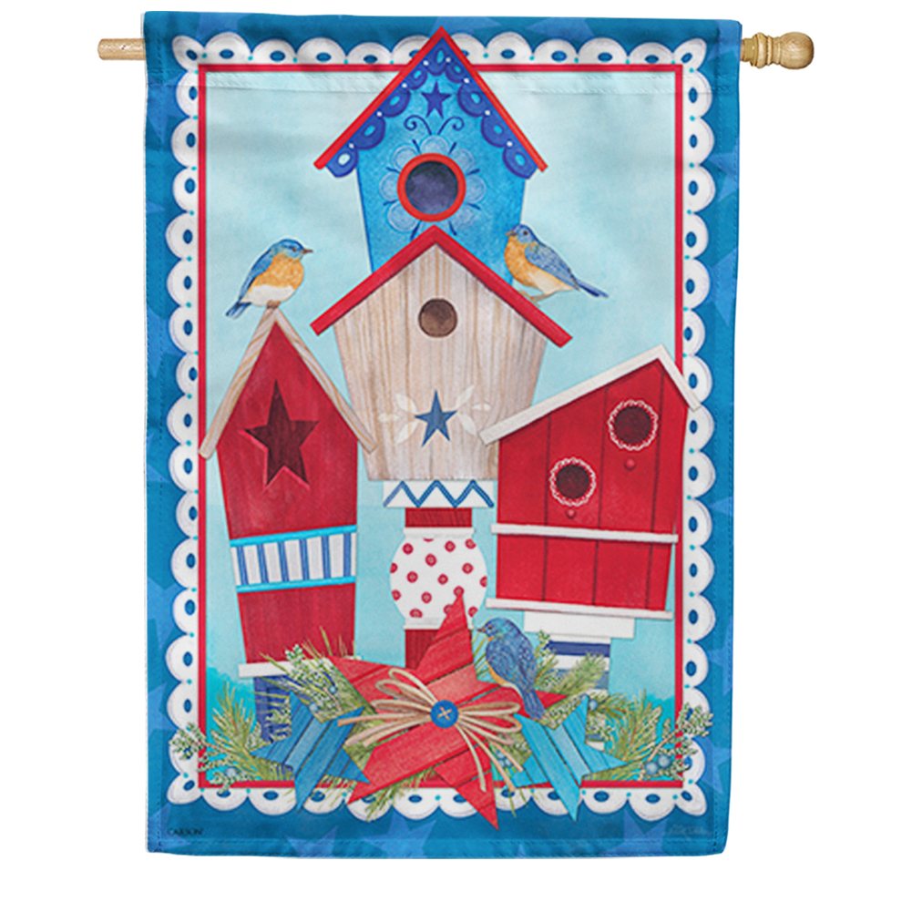 Red, White & Birdhouses Double Sided House Flag