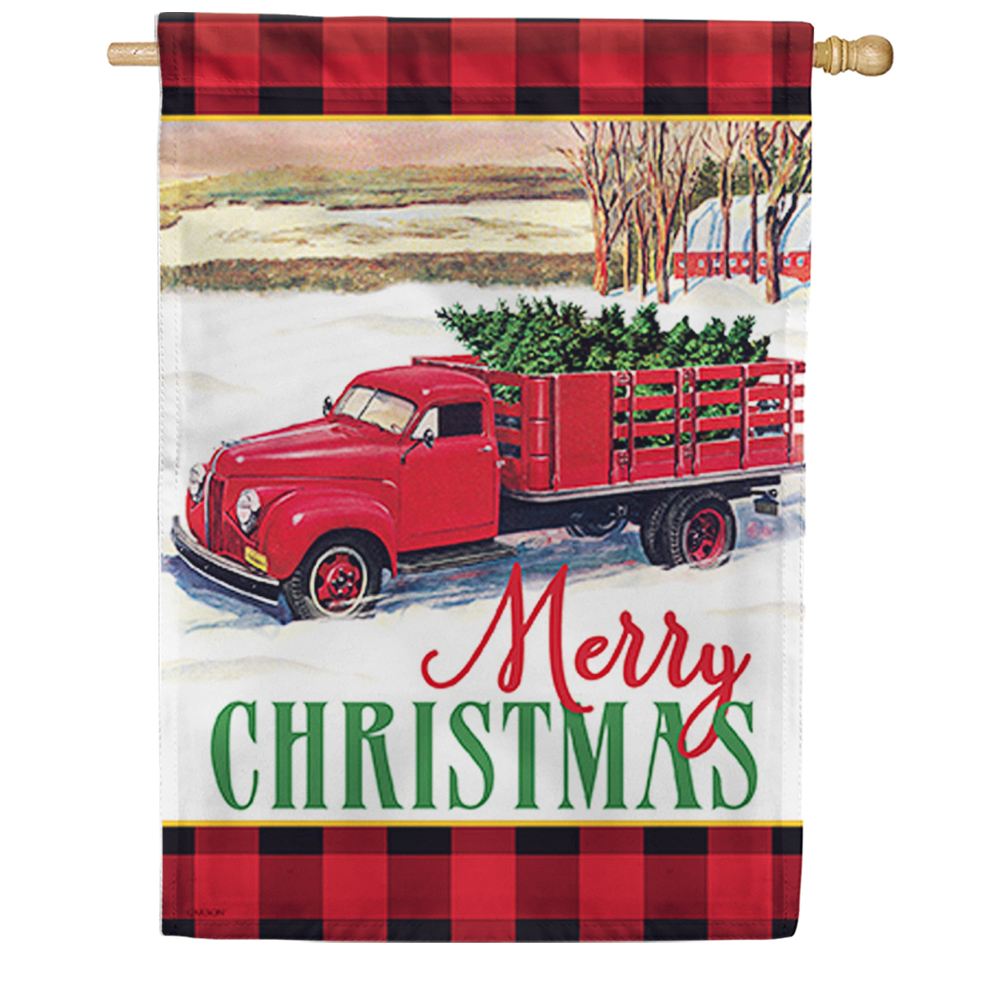 Vintage Christmas Farm Pickup House Flag