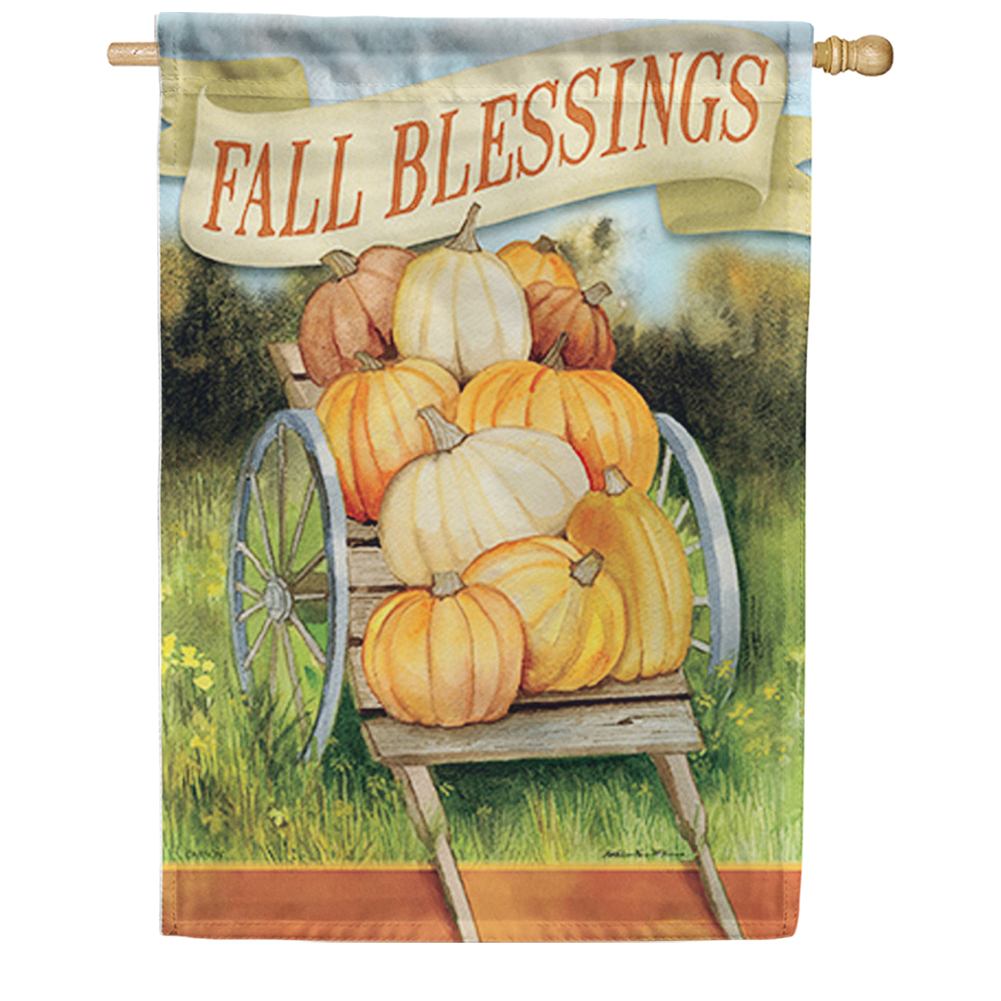 Fall Blessings Pumpkins House Flag
